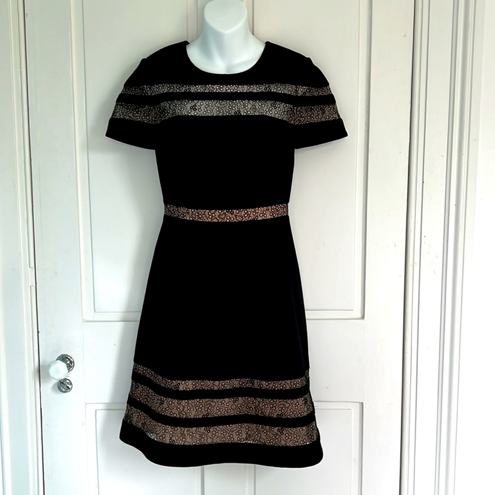 BCBG black Kalli Lace inset short sleeve cocktail dress size 6  LBD